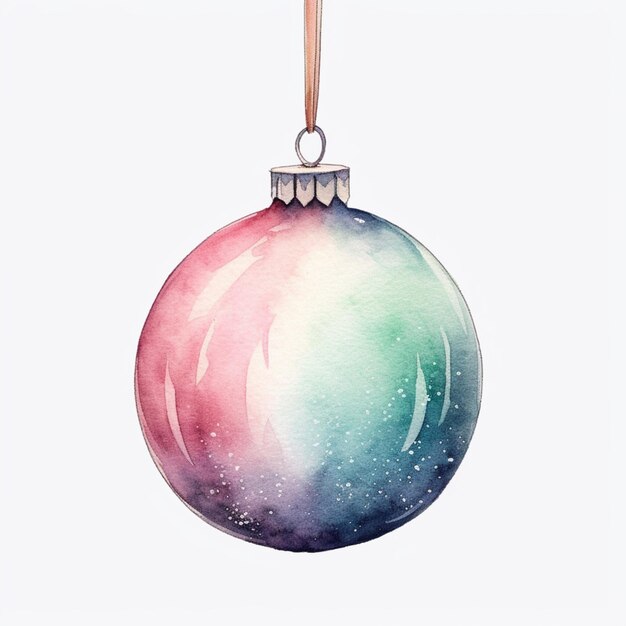 there is a watercolor christmas ornament hanging from a string generative ai