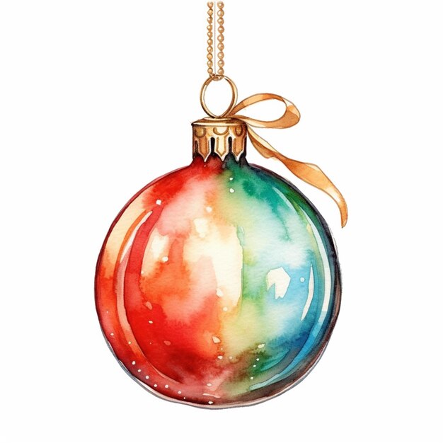 there is a watercolor christmas ornament with a bow on it generative ai