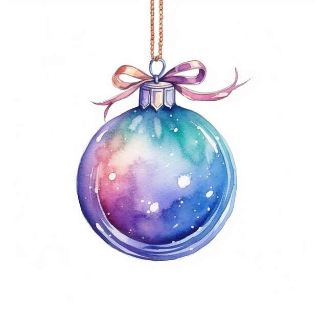 there is a watercolor christmas ornament with a bow on it generative ai
