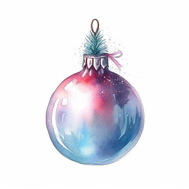 There is a watercolor christmas ornament with a ribbon on it generative ai