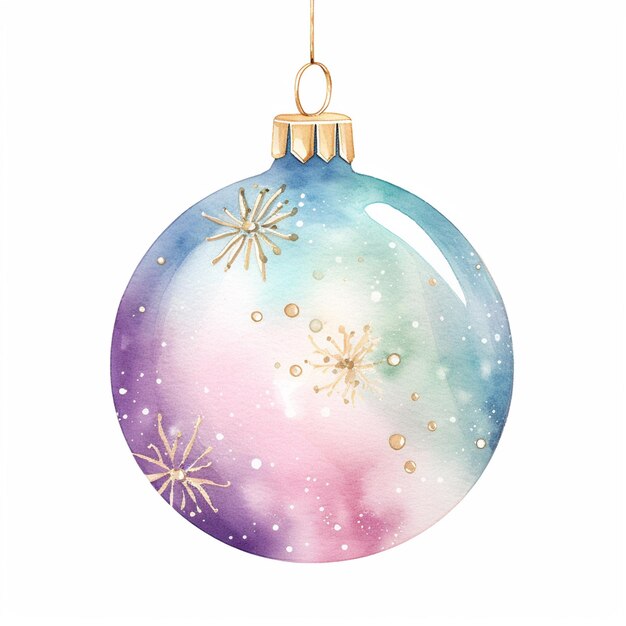 there is a watercolor christmas ornament with snowflakes on it generative ai