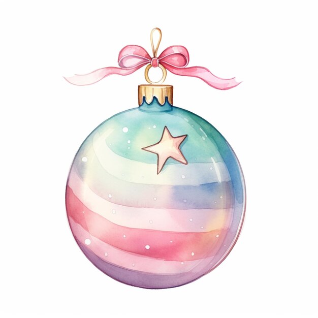 there is a watercolor christmas ornament with a star on it generative ai