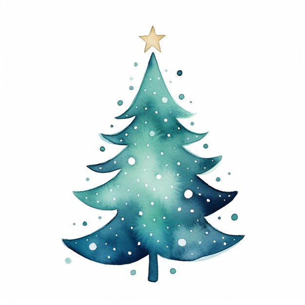 there is a watercolor christmas tree with a star on top generativ ai