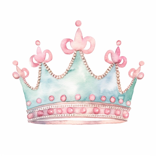There is a watercolor crown with pink pearls on it generative ai