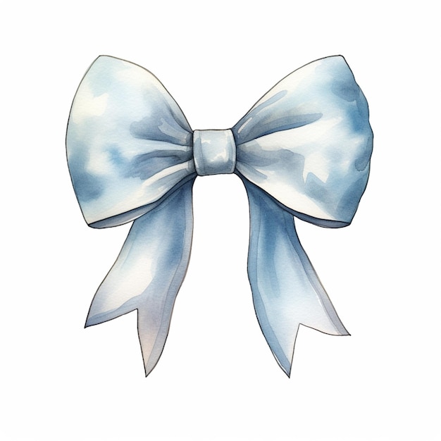 there is a watercolor drawing of a blue bow on a white background generative ai