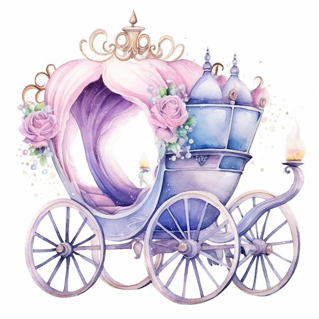 There is a watercolor drawing of a carriage with a horse drawn carriage generative ai