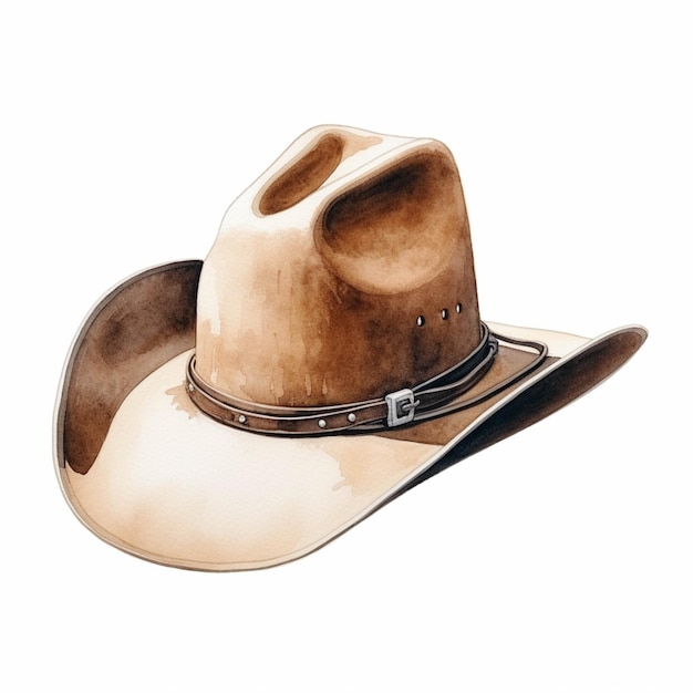 There is a watercolor drawing of a cowboy hat on a white background generative ai