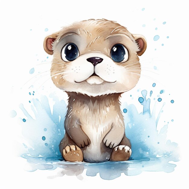 there is a watercolor drawing of a cute otter generative ai