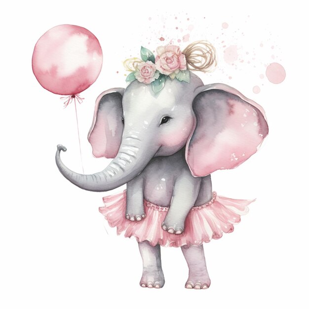 there is a watercolor drawing of an elephant with a balloon generative ai