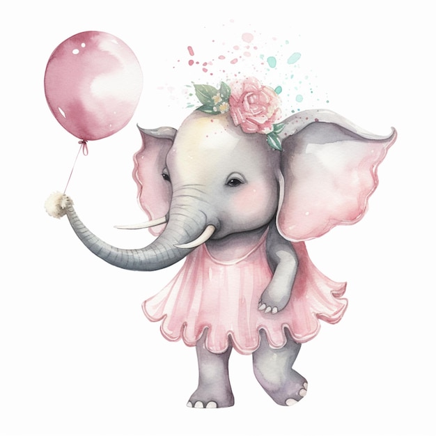 there is a watercolor drawing of an elephant with a balloon generative ai