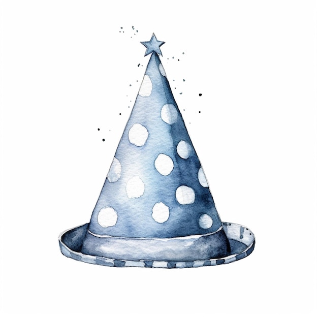 there is a watercolor drawing of a party hat with polka dots generative ai