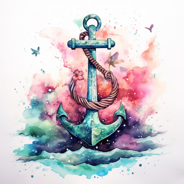 there is a watercolor painting of an anchor with a rope generative ai