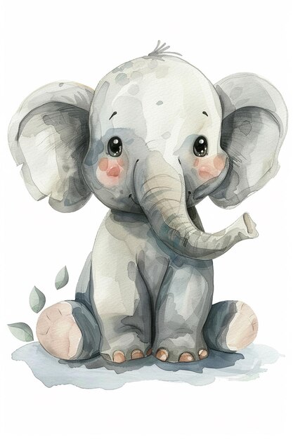 there is a watercolor painting of a baby elephant sitting down generative ai