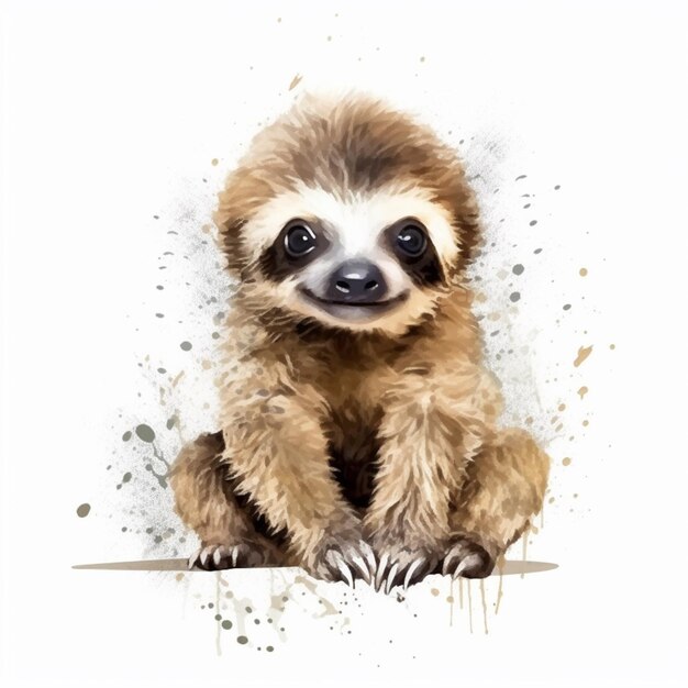 There is a watercolor painting of a baby sloth on a white background generative ai