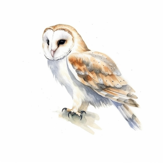 There is a watercolor painting of a barn owl on a white background generative ai