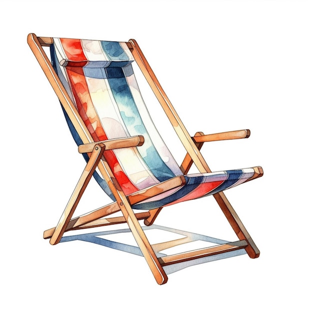 There is a watercolor painting of a beach chair on a white background generative ai