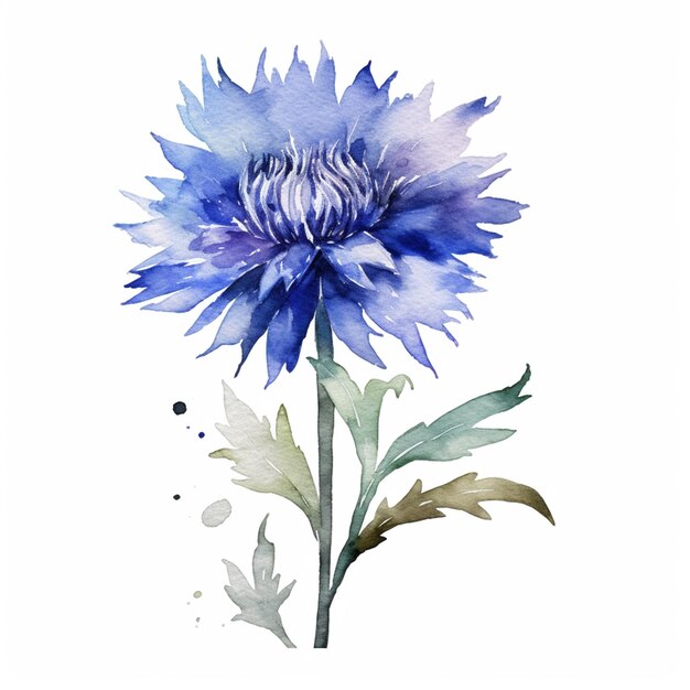 There is a watercolor painting of a blue flower on a white background generative ai