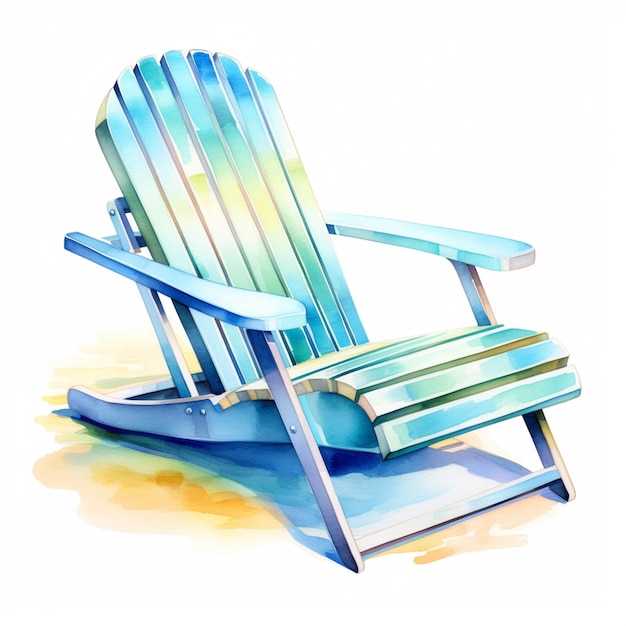 there is a watercolor painting of a blue rocking chair generative ai