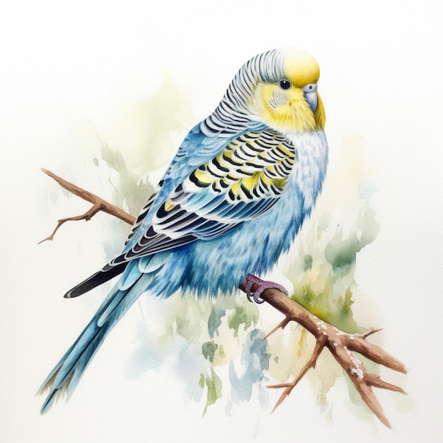 Есть акварельный рисунок сине-желтого попугая, генеративный ай.