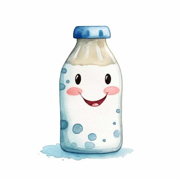 there is a watercolor painting of a bottle of milk generative ai