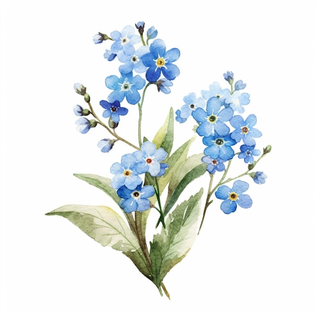 There is a watercolor painting of a bouquet of blue flowers generative ai