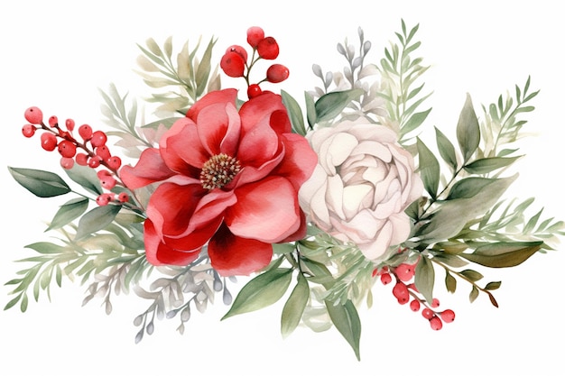 Photo there is a watercolor painting of a bouquet of flowers generative ai