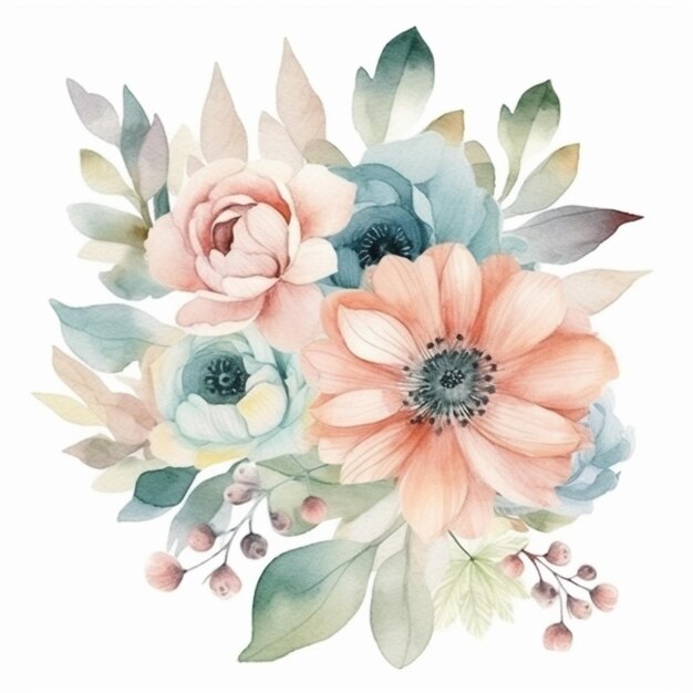 there is a watercolor painting of a bouquet of flowers generative ai