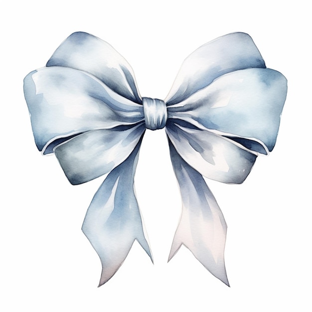 Photo there is a watercolor painting of a bow with a blue ribbon generative ai