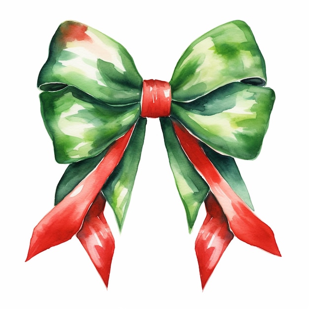 there is a watercolor painting of a bow with a red ribbon generative ai