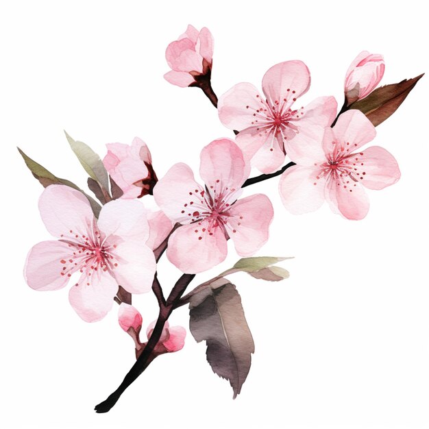 Photo there is a watercolor painting of a branch of a cherry tree generative ai