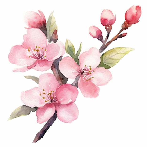 There is a watercolor painting of a branch of a cherry tree generative ai