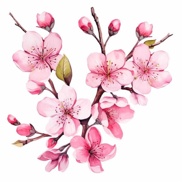 there is a watercolor painting of a branch of a cherry tree generative ai