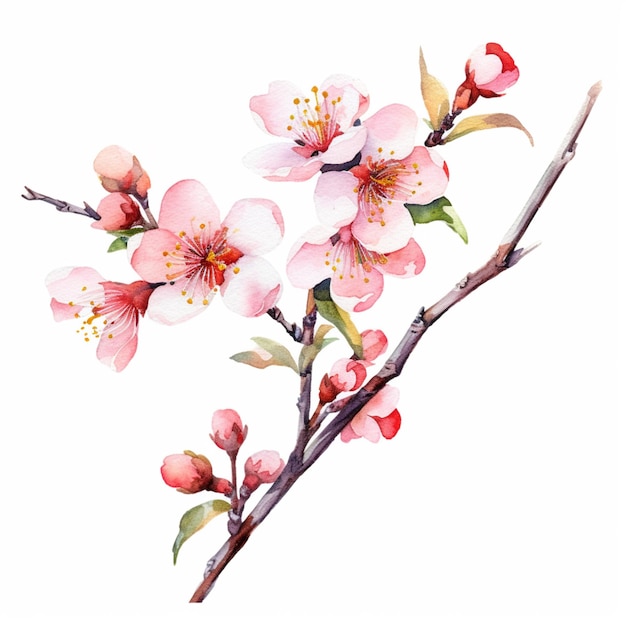 There is a watercolor painting of a branch of a cherry tree generative ai