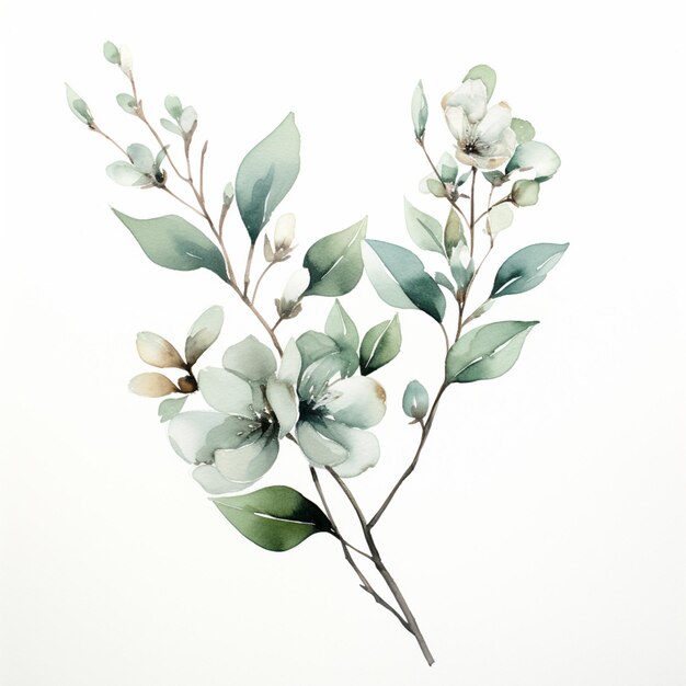 There is a watercolor painting of a branch of a plant generative ai