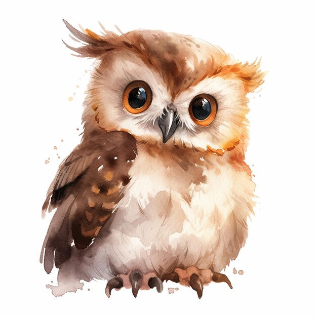 Photo there is a watercolor painting of a brown and white owl generative ai