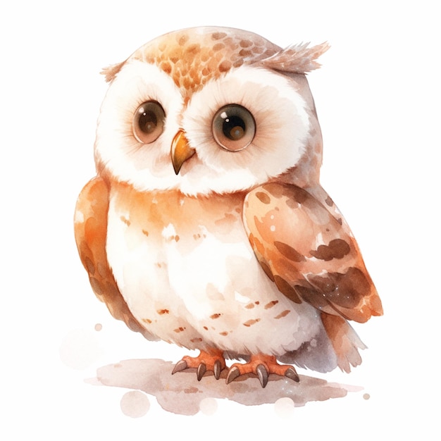 there is a watercolor painting of a brown and white owl generative ai