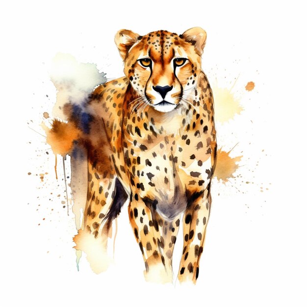 Photo there is a watercolor painting of a cheetah on a white background generative ai