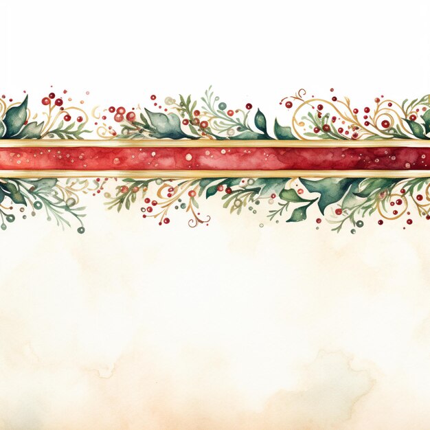 Foto c'è un dipinto ad acquerello di un confine natalizio con foglie di agrifoglio generativo ai
