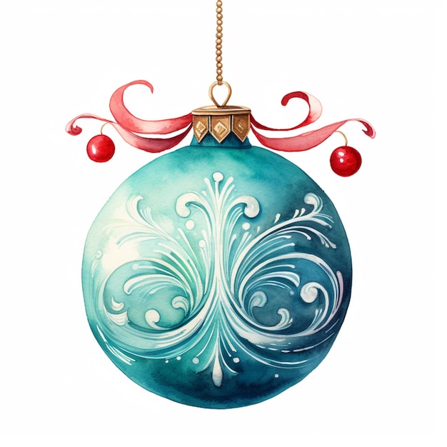 Photo there is a watercolor painting of a christmas ornament hanging from a chain generative ai