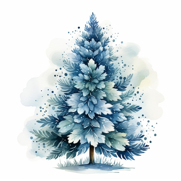 there is a watercolor painting of a christmas tree with snow on it generative ai