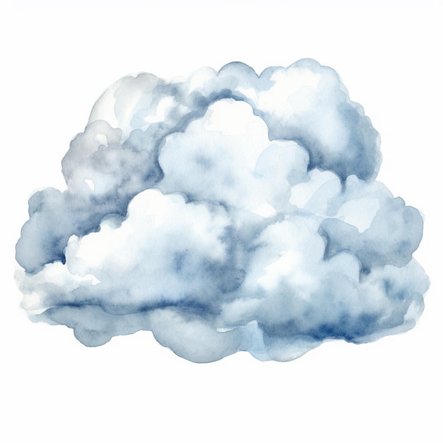 there is a watercolor painting of a cloud with a plane flying in the sky generative ai