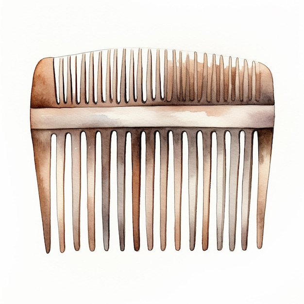 Photo there is a watercolor painting of a comb with a wooden handle generative ai