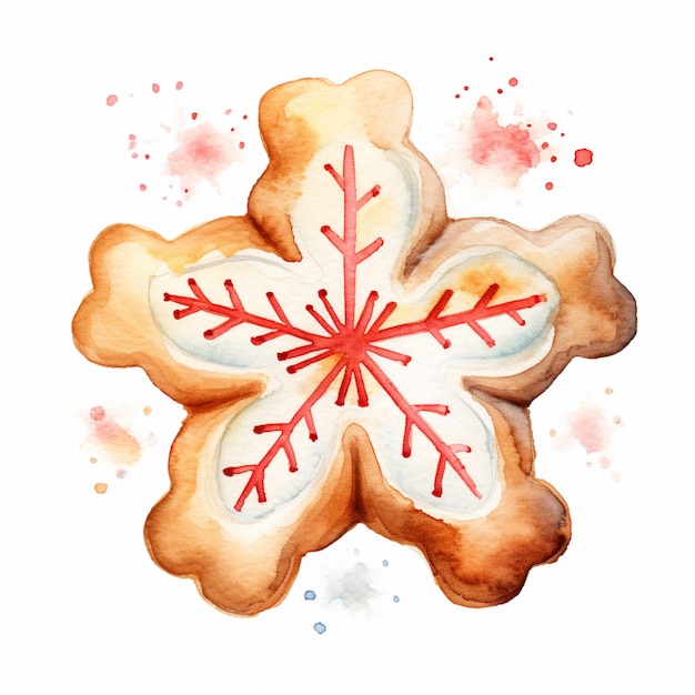 there is a watercolor painting of a cookie with a snowflake on it generative ai