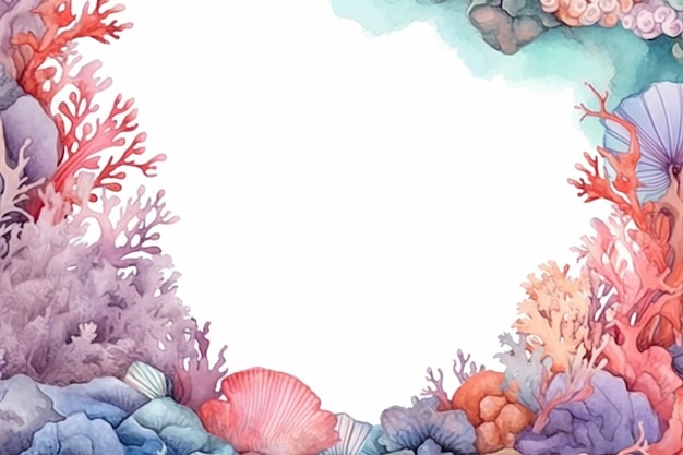 there is a watercolor painting of a coral reef with shells and corals generative ai