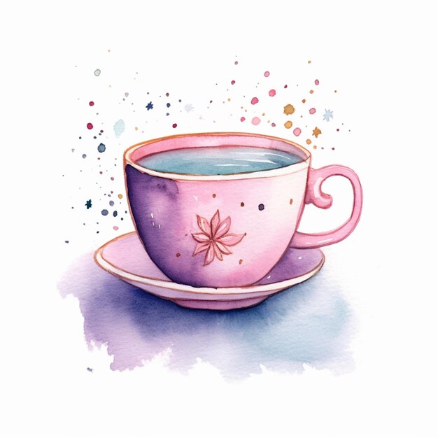 There is a watercolor painting of a cup of tea on a saucer generative ai