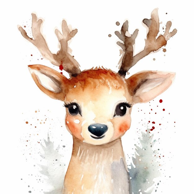 there is a watercolor painting of a deer with antlers on it generative ai