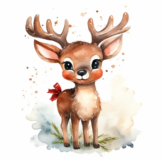 there is a watercolor painting of a deer with a bow generative ai