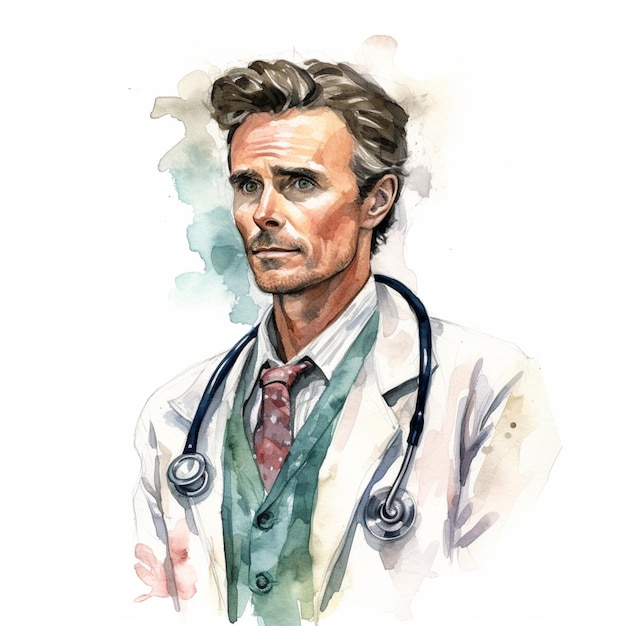 There is a watercolor painting of a doctor with a stethoscope generative ai