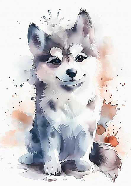 there is a watercolor painting of a dog sitting on the ground generative ai