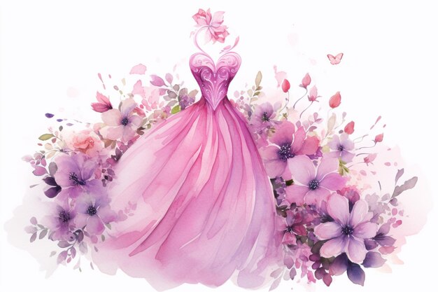 there is a watercolor painting of a dress and flowers generative ai